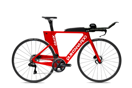 Red frame white decal shimano wheels