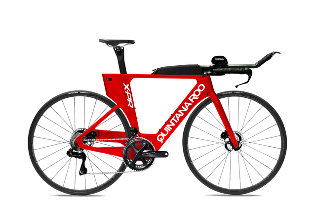 Red frame white decal shimano wheels